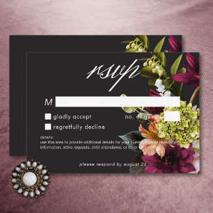 Elegant Moody Bourgogne & Roze Bloemen Geen Diner RSVP Kaartje