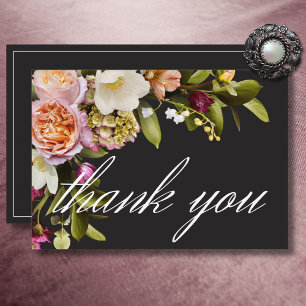 Elegant Moody Bourgondië & Roze Bloemen bruiloft Bedankkaart