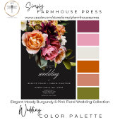 Elegant Moody Bourgondië & Roze Bloemen bruiloft Kaart