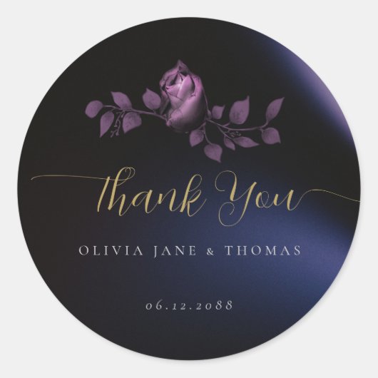 Elegant Moody Dark Paarse Floral Weddenschap Harte Ronde Sticker (Voorkant)