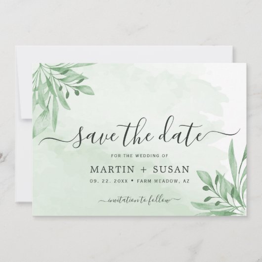 Elegant Moody Eucalyptus Leaves Greenery Wedding Save The Date (Voorkant)