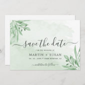 Elegant Moody Eucalyptus Leaves Greenery Wedding Save The Date (Voorkant / Achterkant)