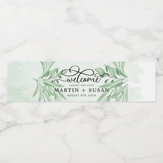 Elegant Moody Eucalyptus Leaves Greenery Wedding Waterfles Etiket (Enkel label)