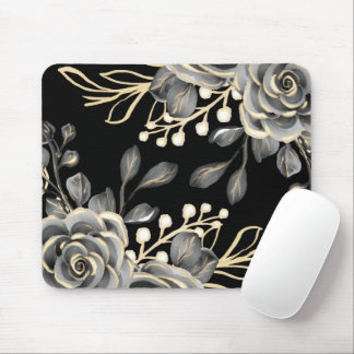 Elegant Moody Grey Goud Zwart Bloemen Waterverf Muismat