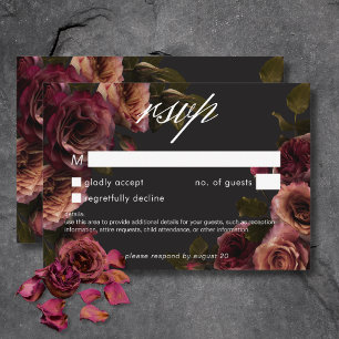 Elegant Moody Muted Roest Bourgondië Bloemen Geen RSVP Kaartje
