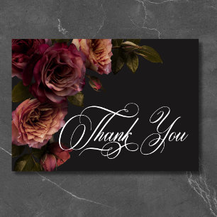 Elegant Moody Muted Rust & Bourgondië Bloemen brui Bedankkaart