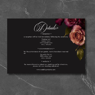 Elegant Moody Muted Rust & Bourgondië Bloemen Deta Informatiekaartje