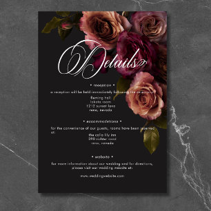 Elegant Moody Muted Rust & Bourgondië Bloemen Deta Informatiekaartje