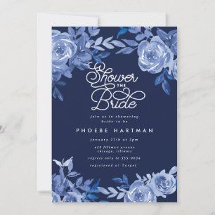 Elegant Moody Navy Blue Floral Vrijgezellenfeest Kaart
