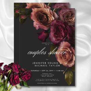 Elegant Moody Rust & Bourgondië Bloemen Paar Douch Kaart