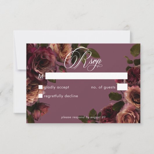 Elegant Moody Soft Rust Burgundy Floral No Dinner RSVP Kaartje (Voorkant)
