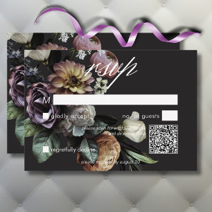 Elegant Moody Twilight Muted Floral QR Code RSVP Kaartje