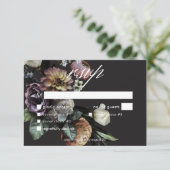 Elegant Moody Twilight Muted Floral Wedding Dinner RSVP Kaartje (Staand voorkant)