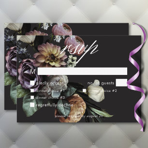 Elegant Moody Twilight Muted Floral Wedding Dinner RSVP Kaartje