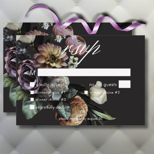 Elegant Moody Twilight Muted Floral Wedding Dinner RSVP Kaartje