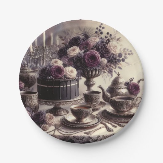 Elegant Moody Twilight Tea Party Paper Plate Papieren Bordje (Voorkant)
