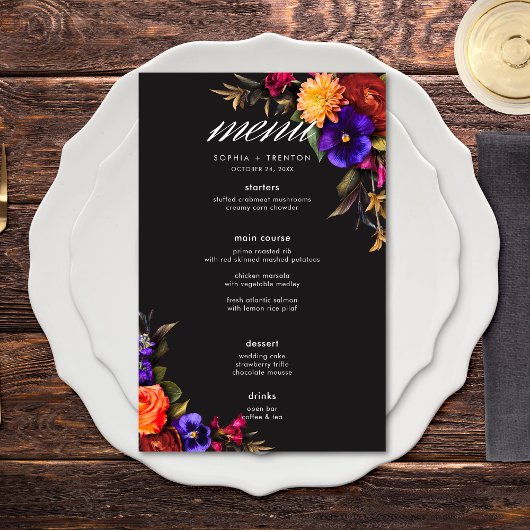 Élégant Moody Vibrant Harvest Floral Mariage Menu