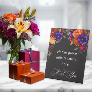 Elegant Moody Vibrant Oogst Bloemenbruiloft Reclamebord Met Voetstuk