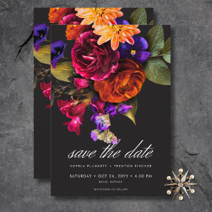 Elegant Moody Vibrant Oogst Bloemenbruiloft Save The Date