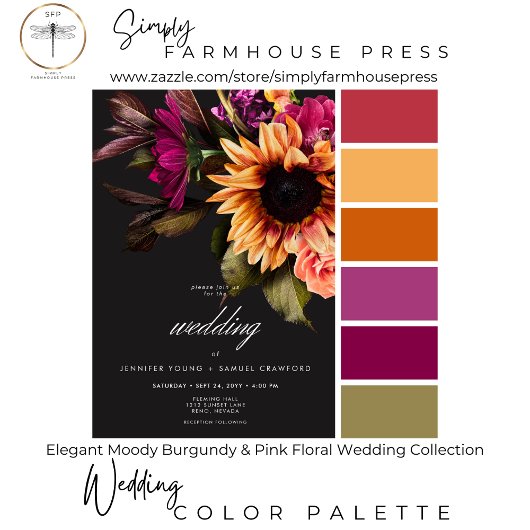 Elegant Moody Vibrant Sunset Bloemen Bruiloft Save The Date