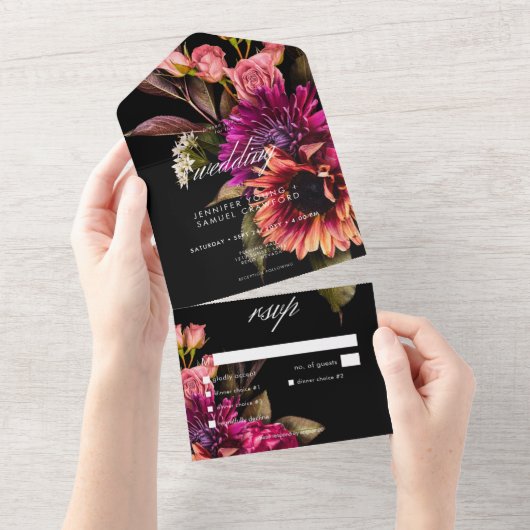 Elegant Moody Vibrant Sunset Bloemendiner All In One Uitnodiging (Afscheurbaar)