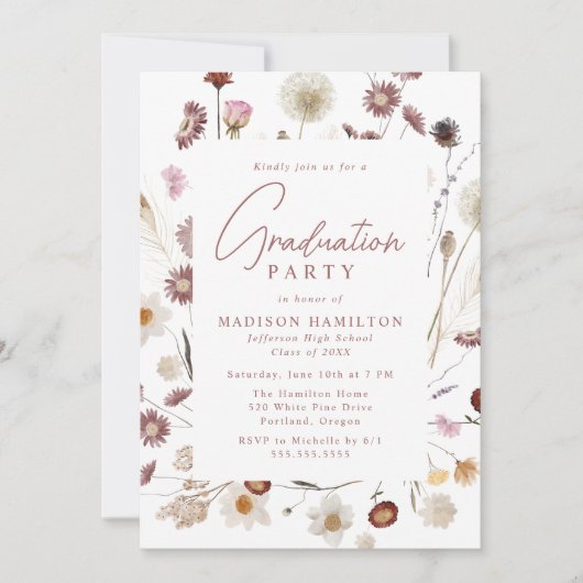 Elegant Moody Wildflower Graduation Party Kaart (Voorkant)