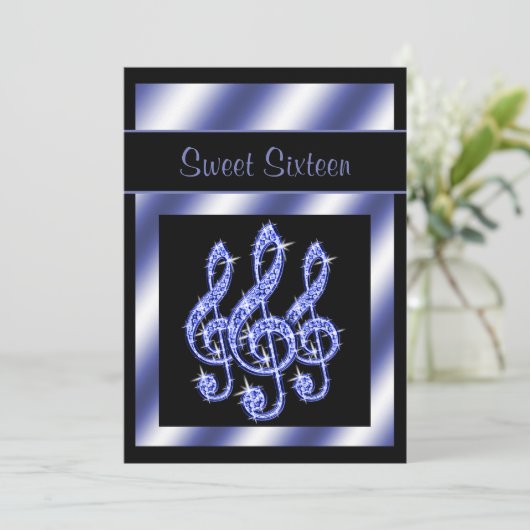 Elegant, mooi blauw Treble Clefs Sweet 16 Kaart (Staand voorkant)