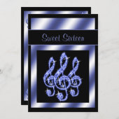 Elegant, mooi blauw Treble Clefs Sweet 16 Kaart (Voorkant / Achterkant)