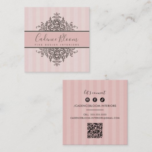 ELEGANT   mooi renaissance roze Vierkante Visitekaartje (Voorkant / Achterkant)