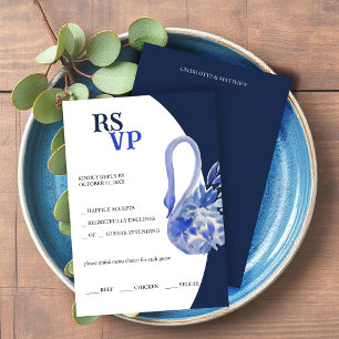 Elegant Mooie Blauwe Boho Swan Waterverf RSVP Kaartje