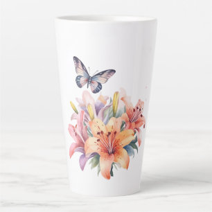 Elegant Mooie Bloem- en Vlinderontwerp Latte Mok