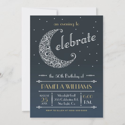 Elegant Moon Celebration Invitation II Kaart (Voorkant)