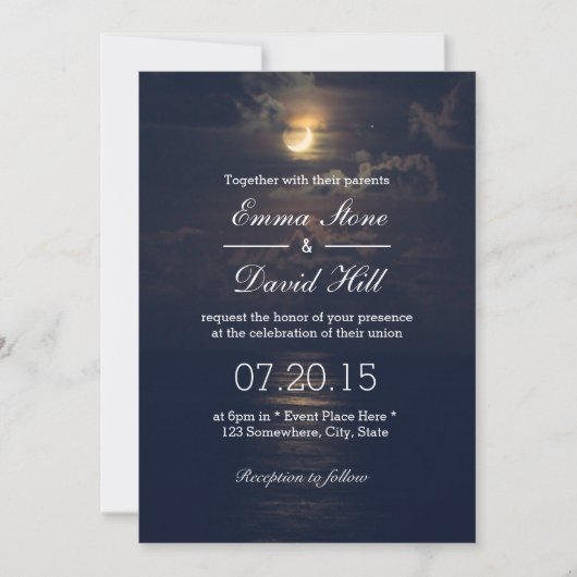 Elegant Moon Night Wedding Invitations Kaart (Voorkant)