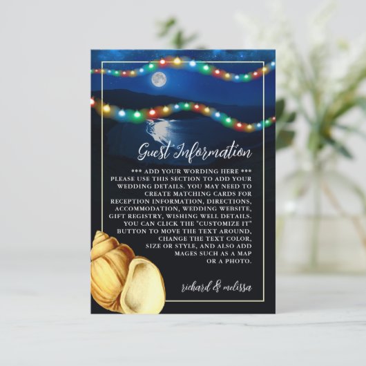 Elegant Moonlit Beach bruiloft Detail Informatiekaartje (Staand voorkant)