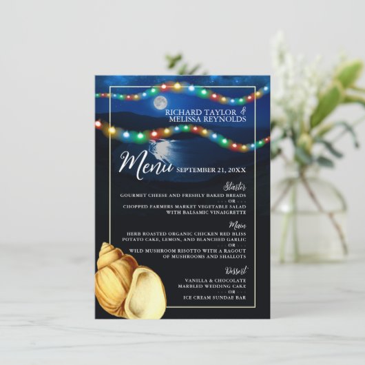 Elegant Moonlit Strand Bruiloft Menu (Staand voorkant)