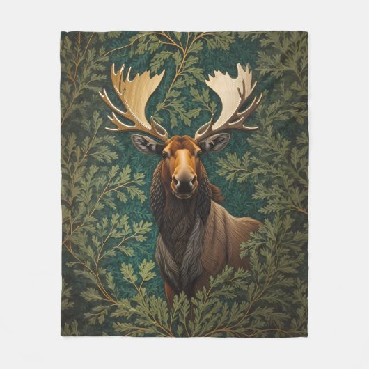 Elegant Moose William Morris Inspired Fleece Deken (Voorkant)