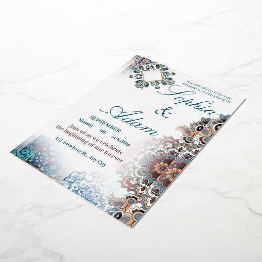 Elegant Moroccan Tile Wedding Invitation (Rotation)