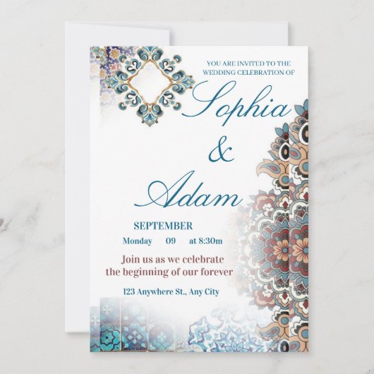 Elegant Moroccan Tile Wedding Invitation (Devant)
