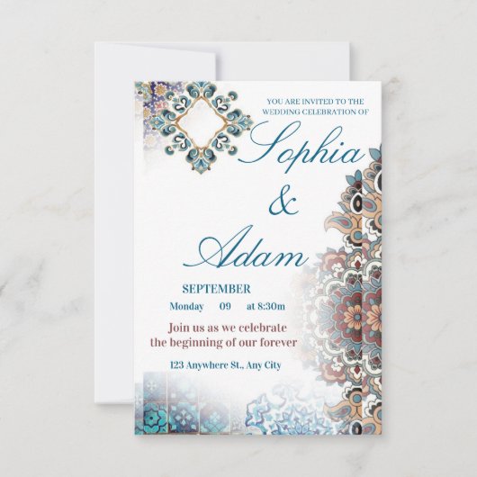 Elegant Moroccan Tile Wedding Invitation (Devant)
