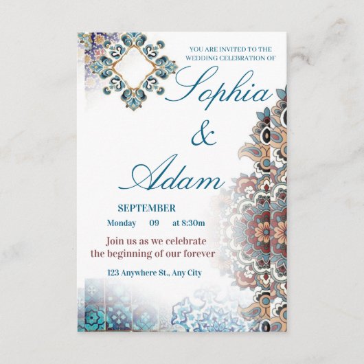 Elegant Moroccan Tile Wedding Invitation (Devant)