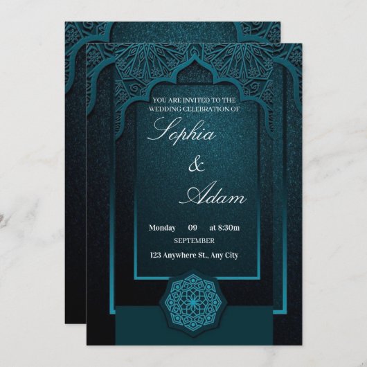 Elegant Moroccan Wedding Invitation (Devant / Derrière)