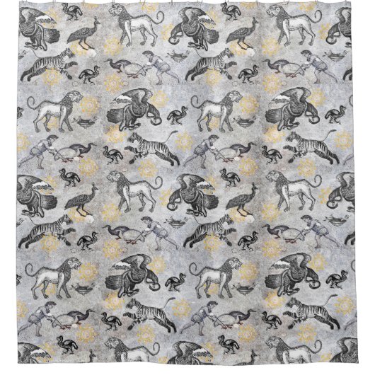 Elegant Mosaic Black White Gold Tiger Lion Eagle Douchegordijn (Voorkant)