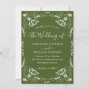 Elegant Moss Green Boho Modern Typography Wedding Kaart