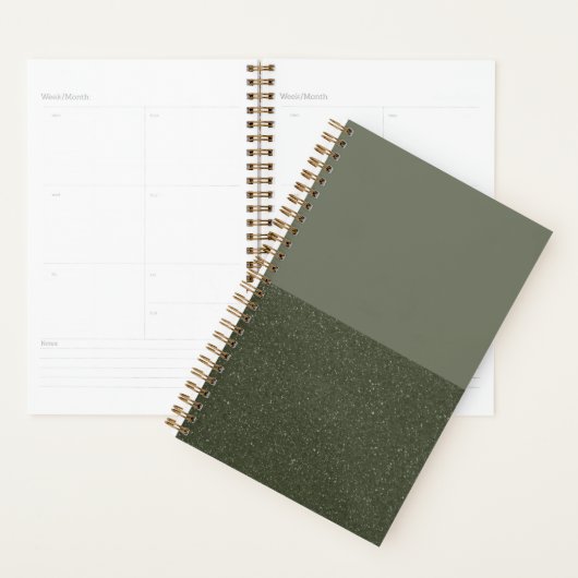Élégant Moss Green Custom Planner avec Texture (Devant avec enveloppe)