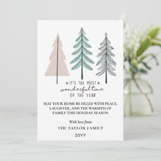Elegant Most Wonderful Time Christmas Trees Feestdagenkaart (Staand voorkant)