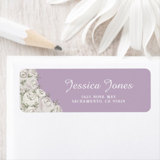 Elegant mosterd roze met wit rozenadres etiket (Insitu)