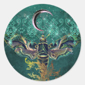 Elegant moth moon emerald night sparagelegant groe ronde sticker (Voorkant)