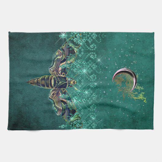 Elegant moth moon emerald night sparagelegant groe theedoek (Horizontaal)