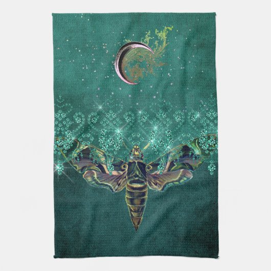 Elegant moth moon emerald night sparagelegant groe theedoek (Verticaal)