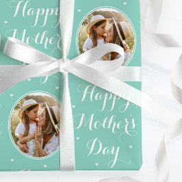 Elegant Mother's Day Custom Photo Mint Green Cadeaupapier
